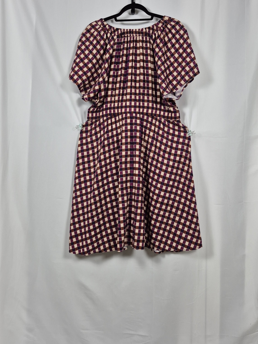 Ava & Viv Plaid V-Neck Midi Dress with Pockets Purple Cream XXL - Picture 6 of 8
